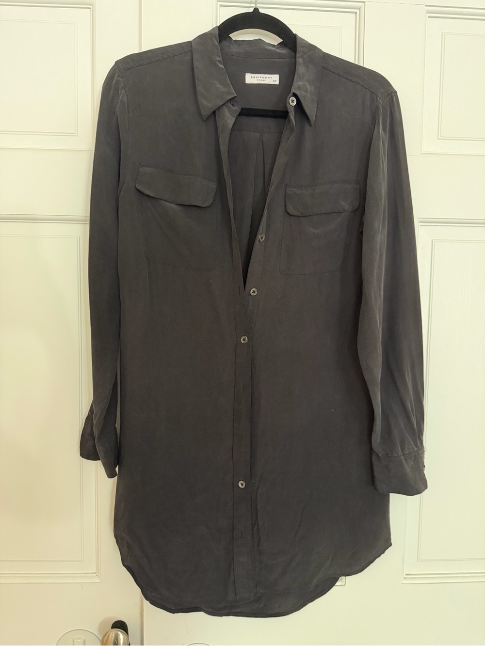 100% silk long black button down equipment